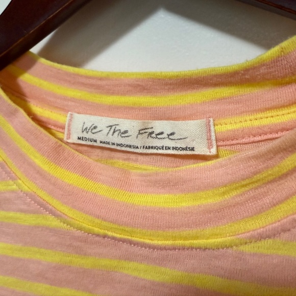 Free People Yellow and Pink Striped Short Sleeve Tee - Picture 4 of 4